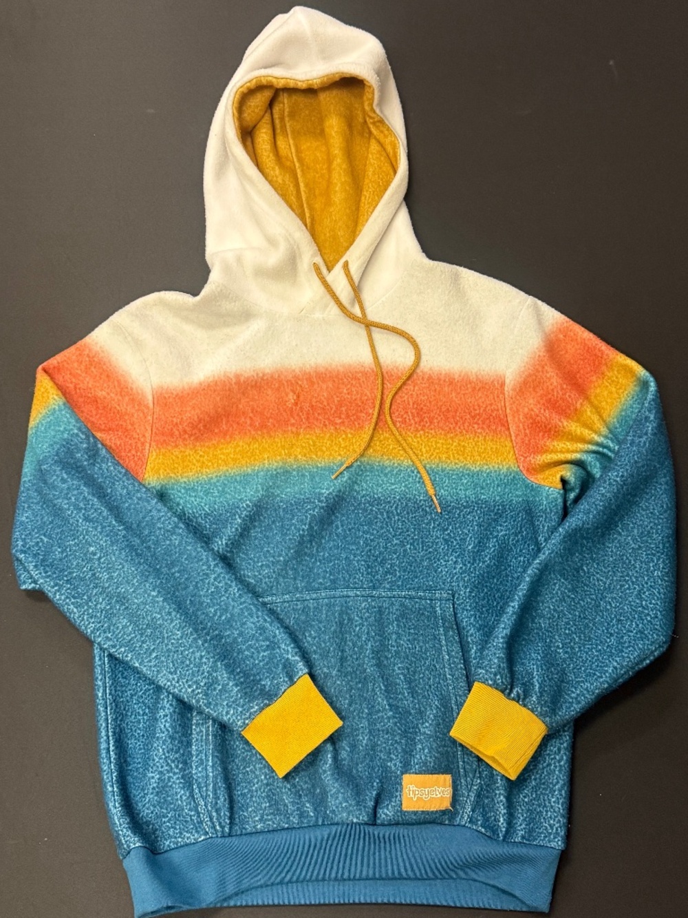 Tipsy Elves Retro Rainbow Sunset Stripe Fleece Hoodie Colorblock Unisex